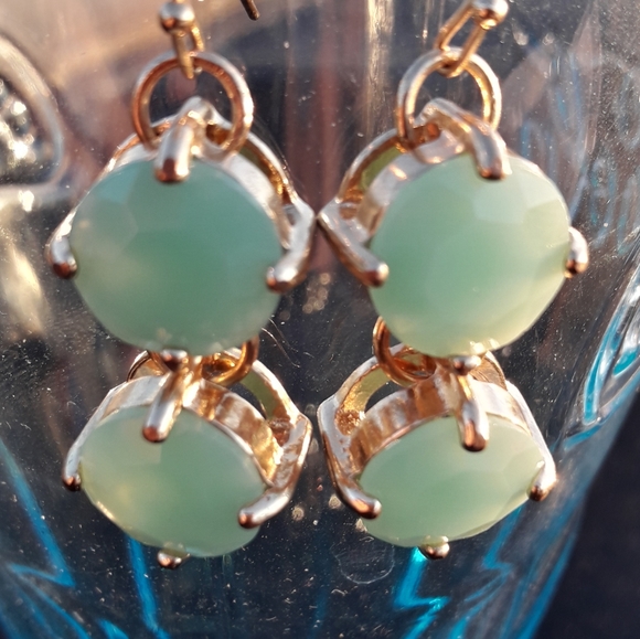 Crystal Drop Earrings Gold Green Diamond Dangle Gemstone St Patricks Day - Picture 3 of 14